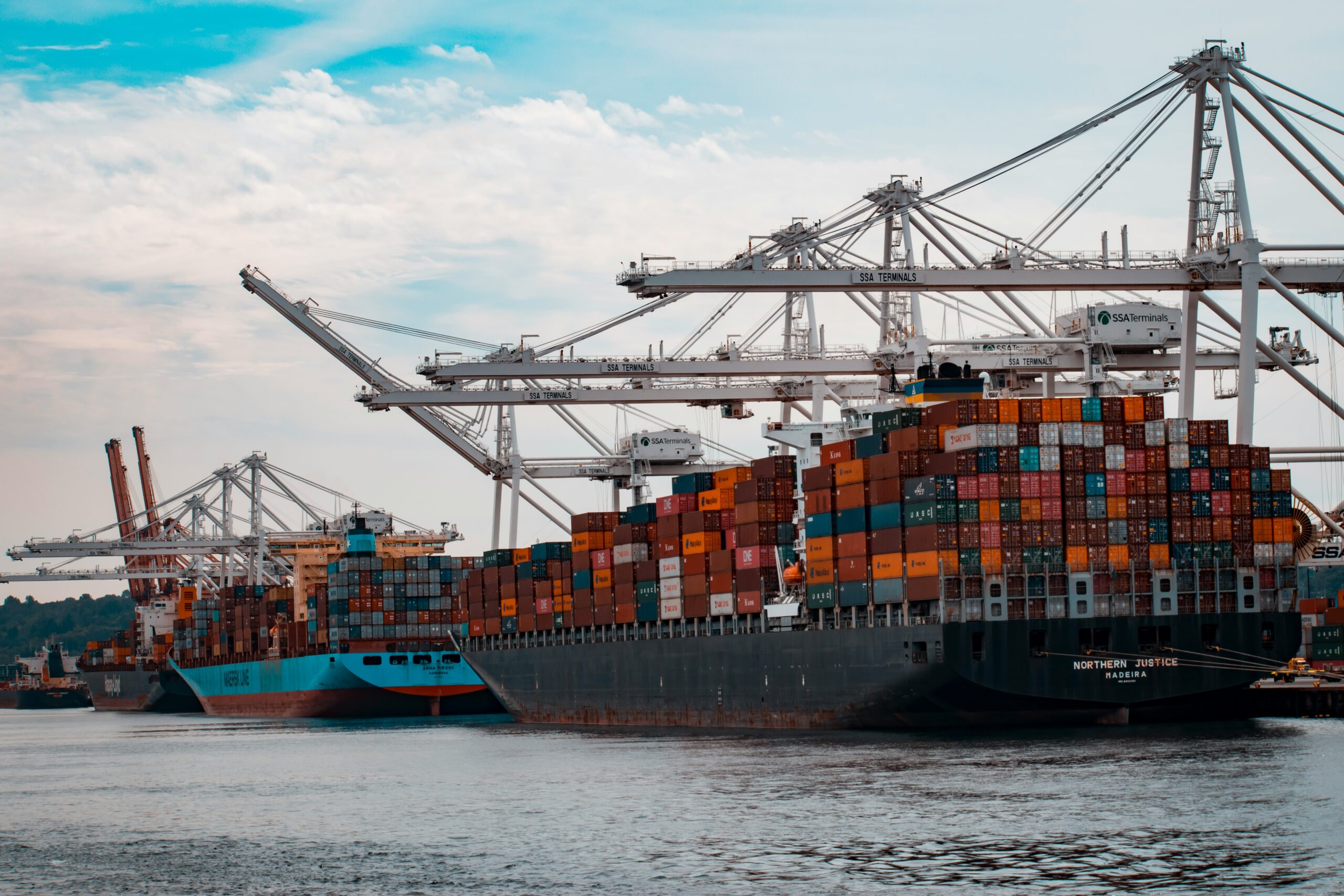 Shipping containers loaded on a freight vessel